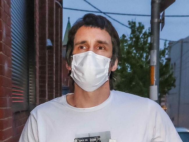 Richard Pusey arrives at his Fitzroy house after being released from prison.Pusey was pulled over by police on the Eastern freeway 6 months ago for speeding.A truck then slammed into four police officers on the scene killing them as Pusey then fled the scene. Picture : Ian Currie