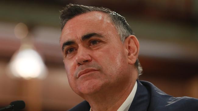 John Barilaro appears before the Public Liability Committee at state parliament on Monday. Picture: John Feder