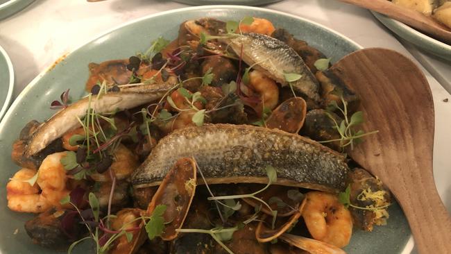 Squid ink gnocchi with market seafood at Artusi by Night. Picture: Simon Wilkinson