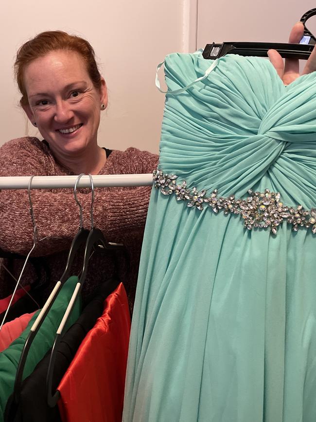 Samantha Hyratt has a room full of donated formal outfits and shoes that she dispenses for free. Picture: Annie Lewis