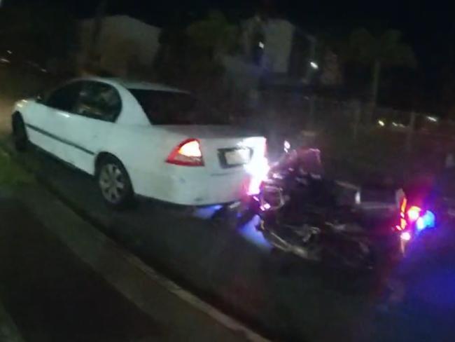 Police motorbike rammed at Southport. Picture: Queensland Police Service