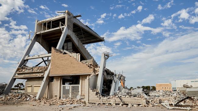 The final piece of grandstand is due for demolition in the coming days. Picture: Matt Loxton