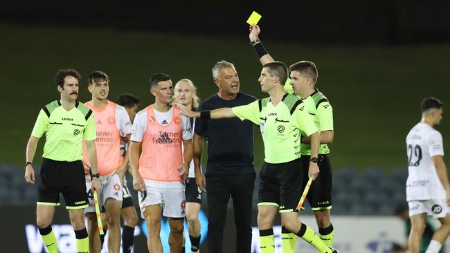 SYDNEY, AUSTRALIA - FEBRUARY 04: Wanderers head coach Marko Rudan protests to the referee after full time during the A-League Men round 15 match between Macarthur FC and Western Sydney Wanderers at Campbelltown Stadium, on February 04, 2024, in Sydney, Australia. (Photo by Mark Metcalfe/Getty Images)