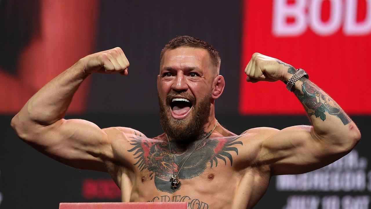 LAS VEGAS, NEVADA - JULY 09: Conor McGregor poses during a ceremonial weigh in for UFC 264 at T-Mobile Arena on July 09, 2021 in Las Vegas, Nevada. (Photo by Stacy Revere/Getty Images)