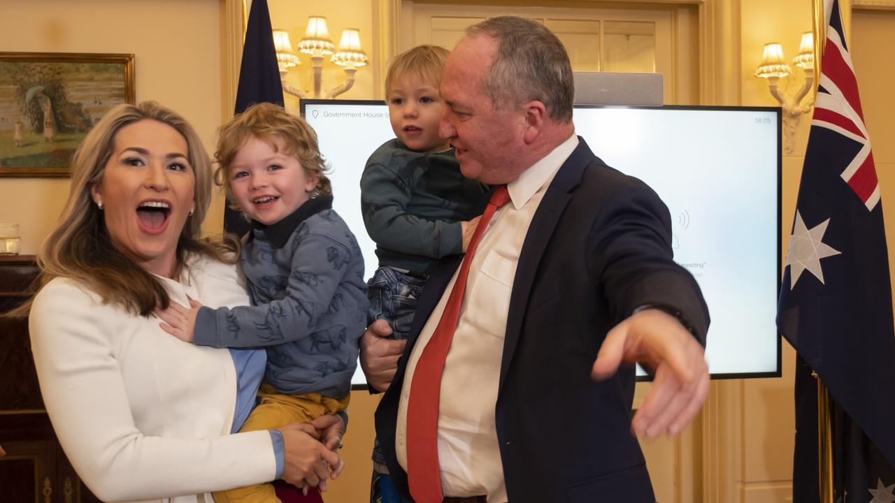 Barnaby Joyce, his partner Vikki Campion and their two children. Picture: NCA NewsWire / Martin Ollman