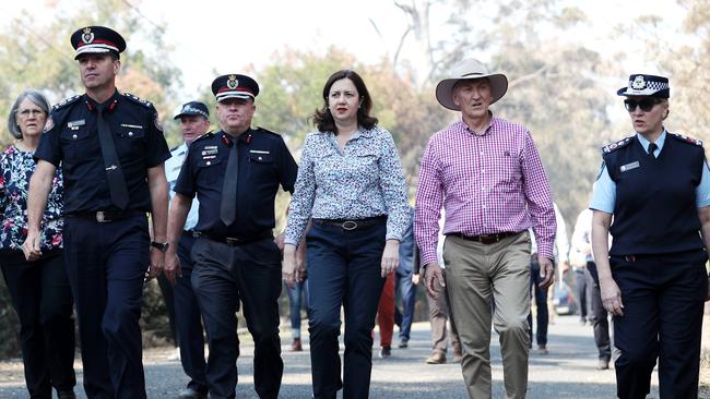 Premier Annastacia Palaszczuk toured Timbarra Drive in Beechmont with Scenic Rim mayor Greg Christensen and emergency services leaders. Picture: NIGEL HALLETT