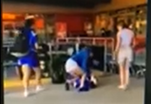 Disturbing footage of a Redcliffe schoolgirl striking another student in the head at a supermarket has emerged online. Picture: Supplied