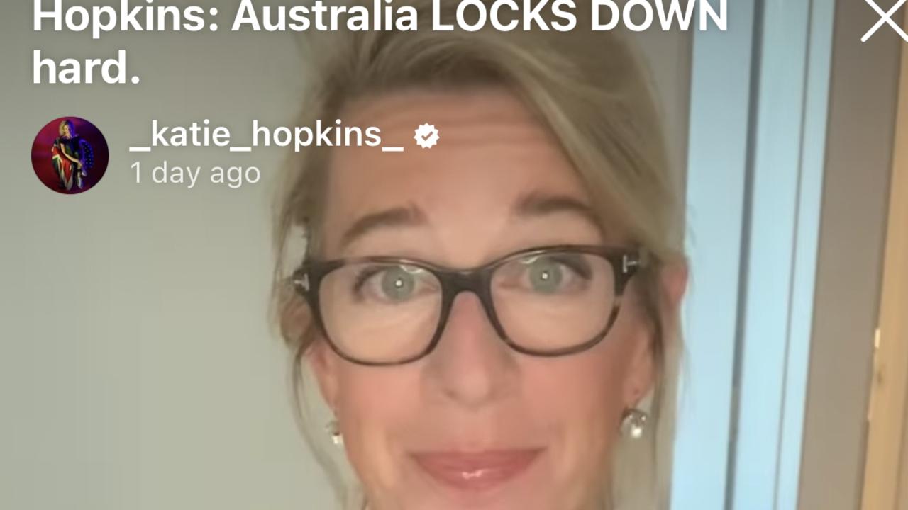 Katie Hopkins took to social media to criticise harsh lockdowns as she quarantines in Sydney.