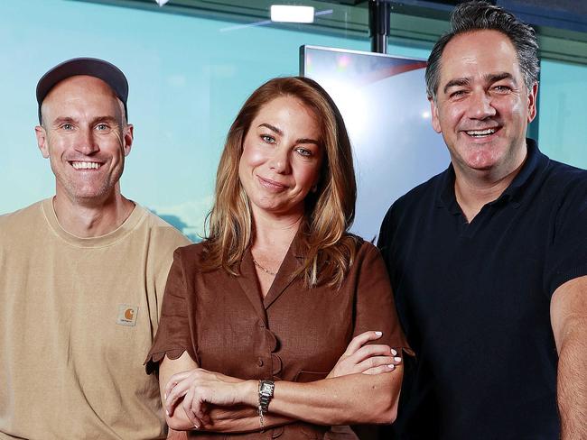 WEEKEND TELEGRAPHS SPECIAL. MARCH 10, 2023. PLEASE CONTACT WEEKEND PIC EDITOR JEFF DARMANIN BEFORE PUBLISHING.Pictured at Nova in Sydney today is Fitzy and Wippa with Kate Ritchie, who has just joined their breakfast radio show. Picture: Tim Hunter.