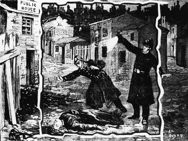 An illustration shows the police discovering the body of one of Jack the Ripper's victims, probably Catherine Eddowes, in late September 1888. Picture: Hulton Archive/Getty Images)