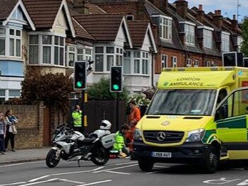 A Widow, 83, seriously injured after Prince William and Kate Middleton’s motorbike outrider hit her on way to Order Of The Garter service.Picture: Twitter/ Supplied