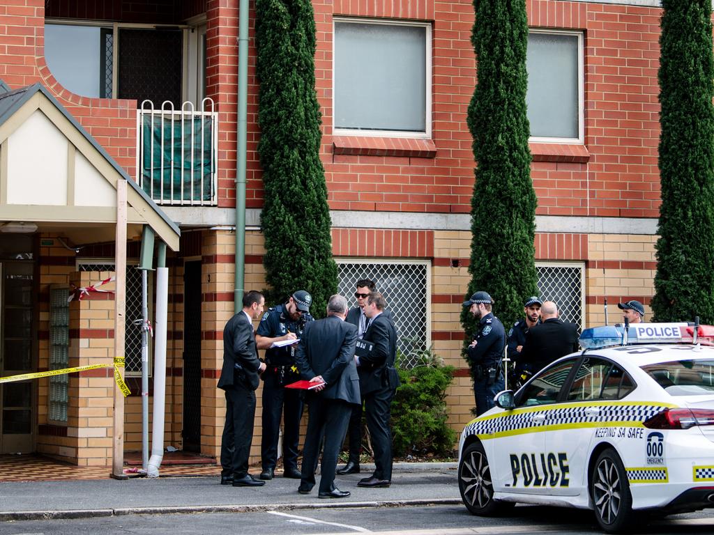 Police and detectives outside the Sturt Street apartment after the body was discovered on January 26. Picture: NCA NewsWire / Morgan Sette