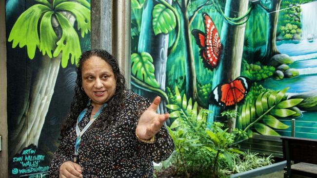 Cairns and Hinterland Hospital and Health Service chief executive Leena Singh unveiled a new memorial dedicated to former Cairns staff members Lynette Muller and Jack Carter, who were killed by radiology student Gregory Keith Prince on March 30, 1995. PHOTO: Brian Cassey