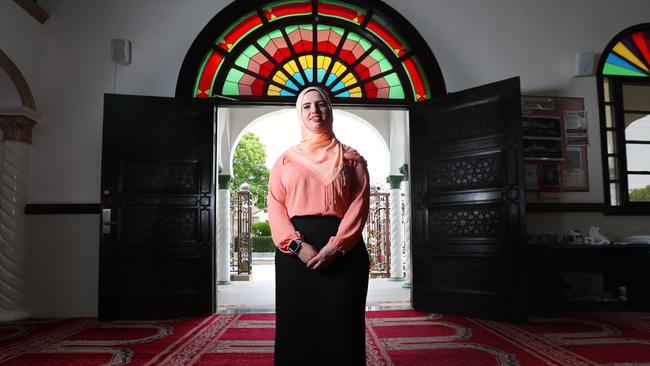 Sahar Shahin, communications liason officer for the Islamic Society of South Australia, at the Marion Mosque. Picture: Tait Schmaal