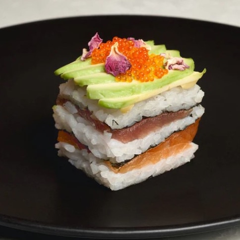 A fresh salmon and tuna “sandwich” is on the menu at Japanese seafood chain, Get Sashimi. Picture: Supplied