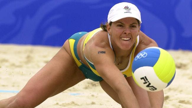 Natalie Cook in action at the Sydney Olympics at Bondi Beach.