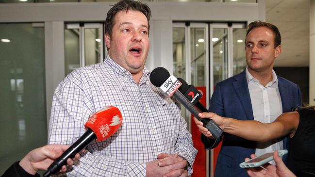 State MP Will Fowles arrives in Melbourne after allegedly damaging a Canberra hotel door. Picture: Mark Stewart