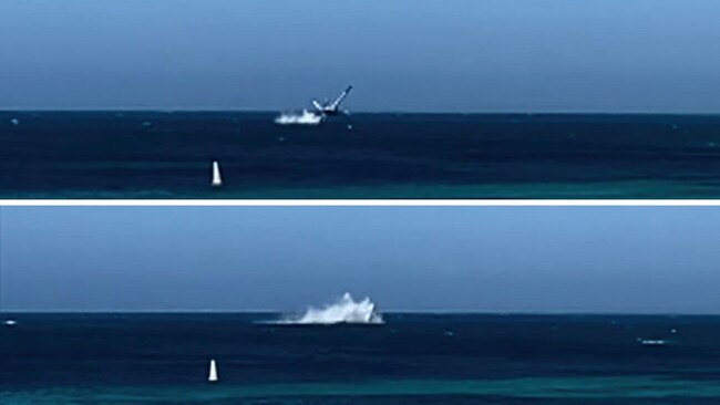 The seaplane crashing off Rottnest Island on takeoff.