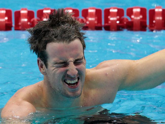 LONDON, ENGLAND - JULY 29: James Magnussen of Australia reacts after he swam the final leg of the relay in the Men's 4 x 100m Freestyle Relay on Day 2 of the London 2012 Olympic Games at the Aquatics Centre on July 29, 2012 in London, England. (Photo by Adam Pretty/Getty Images)