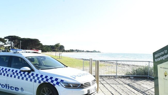 Police on scene at the Portarlington Pier. Picture: David Smith