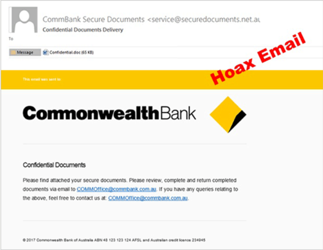 Just. Don’t. Click: And example of a Commonwealth Bank scam. Supplied by Sophos