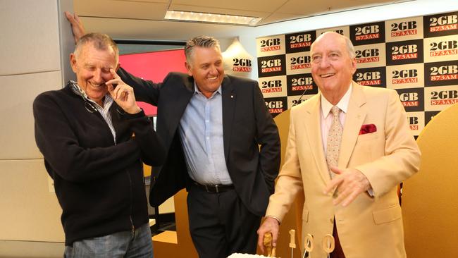 John Singleton (left) Ray Hadley (centre) and Alan Jones at Macquarie Media station 2GB in Sydney. Picture: James Croucher