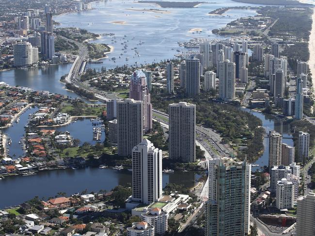 Gold Coast skyline aerials of Surfers Paradise - Main Beach to South Stradbroke Island Pic David Clark