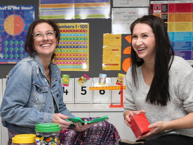 The rise of mature aged students at Gold Coast universities. Gabriella Wayne 38, worked in real estate before switching to study teaching, and Annette McCormick 28, worked in retail for many years and decided to study teaching to help students like her special needs son. Both are third year Bachelor of Education students at Southern Cross University. Picture Glenn Hampson