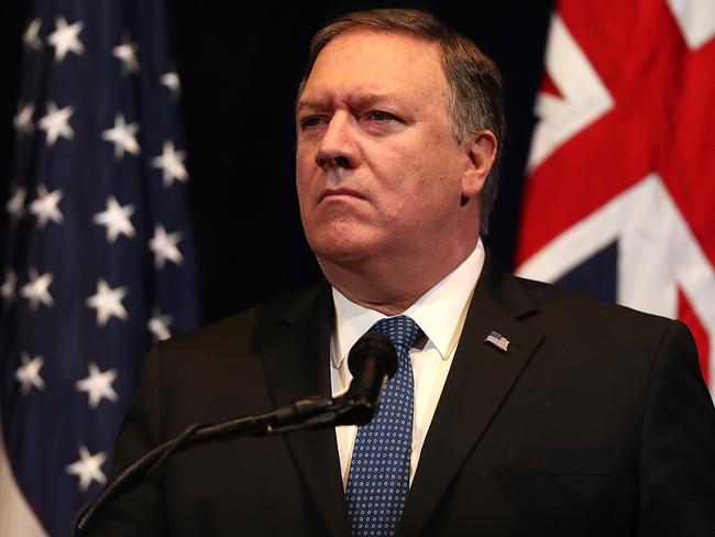 US Secretary of State Mike Pompeo was asked a tough question by a reporter on behalf of the Maslin family. Picture: Getty