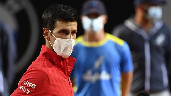 Tennis star Novak Djokovic after winning his men's final match at the Internazionali BNL d'Italia at Foro Italico in Rome on Tuesday. Picture: Getty Images