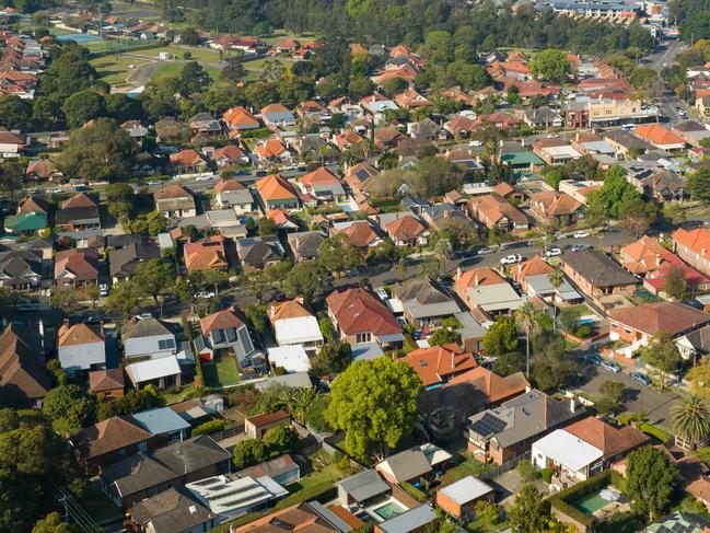 SYDNEY, AUSTRALIA - NewsWire Photos SEPTEMBER 14 2023. Generic housing & real estate house generics. Pic shows aerial view of suburban rooftops in Summer Hill, looking East towards the CBD, taken by drone. Picture: NCA NewsWire / Max Mason-Hubers