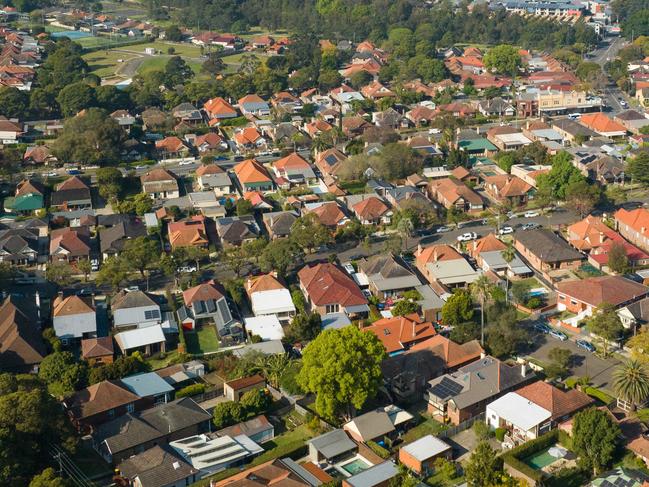 SYDNEY, AUSTRALIA - NewsWire Photos SEPTEMBER 14 2023. Generic housing & real estate house generics. Pic shows aerial view of suburban rooftops in Summer Hill, looking East towards the CBD, taken by drone. Picture: NCA NewsWire / Max Mason-Hubers