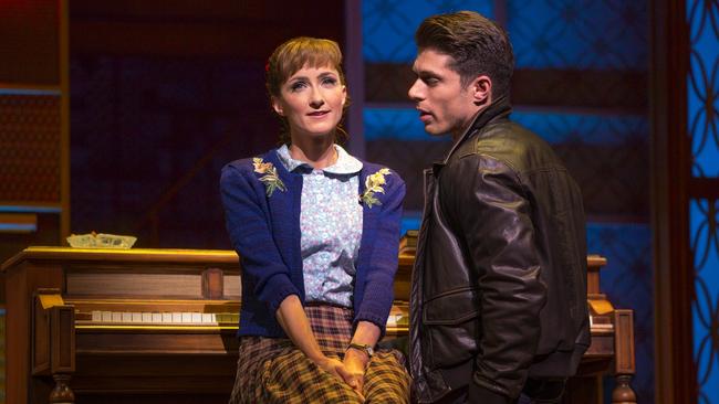 Esther Hannaford as Carole King and Josh Piterman (Gerry Goffin) in <i>Beautiful</i> at Sydney’s Lyric Theatre. Photo Joan Marcus