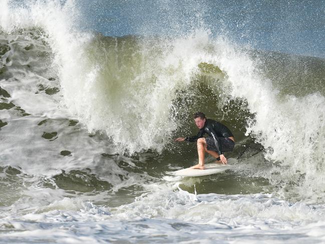 Surfers take on the cyclone swell on the Sunshine Coast. Picture: Facebook/Greg Barnett.