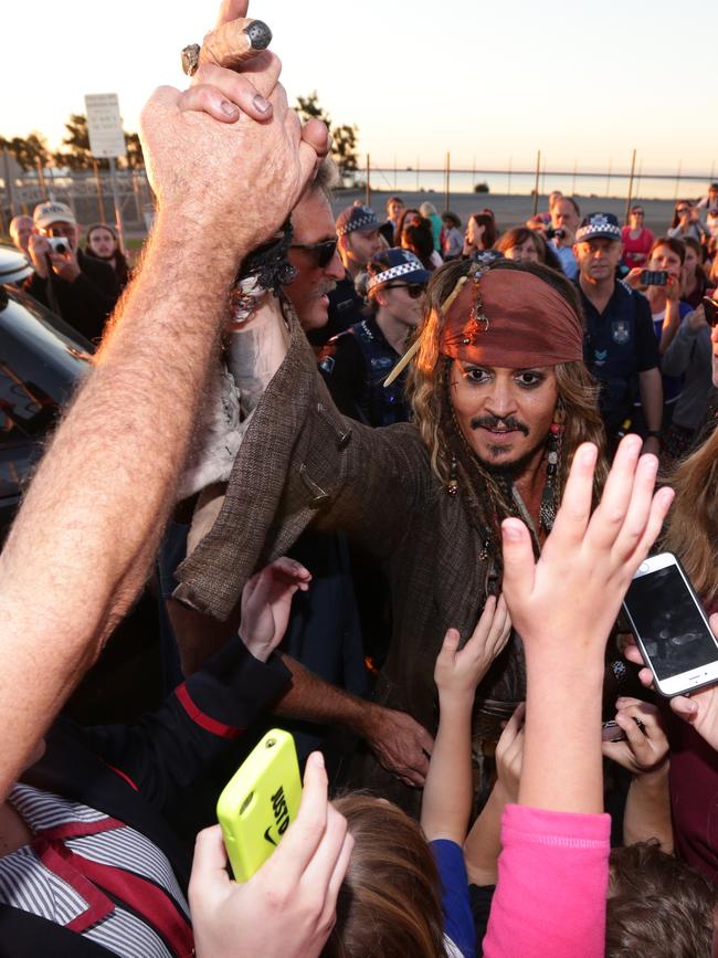 Johnny Depp meets fans at Cleveland after a day filming Pirates of the Caribbean. Picture: Peter Wallis