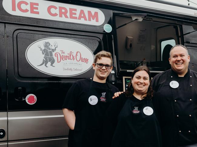 Emma and Martin Hamilton with their son Alex, with their Devil’s Own Ice Creamery Van. Picture:  Jess Oakenfull