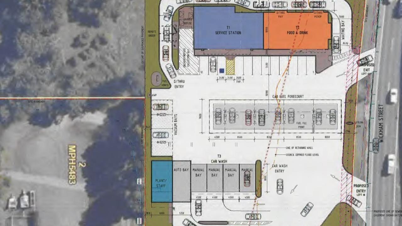 The new service station is proposed to be built at 3-32 Wickham St (the Bruce Hwy) near its intersection of Channon St, opposite KFC.