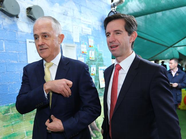 02/07/2018. Prime Minister Malcolm Turnbull visits Mud Puddles Cottage Child Care Centre in Emu Plains in Sydney's West, with the Minister for Education and Training, Senator Simon Birmingham and the Minister for Defence, Senator the Hon Marise Payne. Britta Campion / The Australian