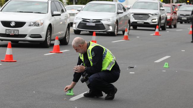 Major Crash Officers at the scene of a hit-and-run crash at Holden Hill. Picture: Dean Martin