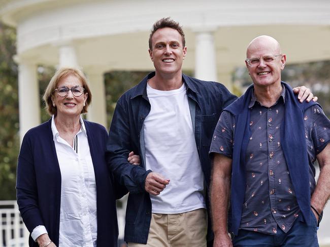 DAILY TELEGRAPH - 31.5.24, , MUST CHECK WITH PIC EDITOR BEOFRE USE - , , CH7 TV presenter Matt Shirvington pictured with his parents Phil and Jenny at Balmoral. Both parents were once school teachers.  Picture: Sam Ruttyn