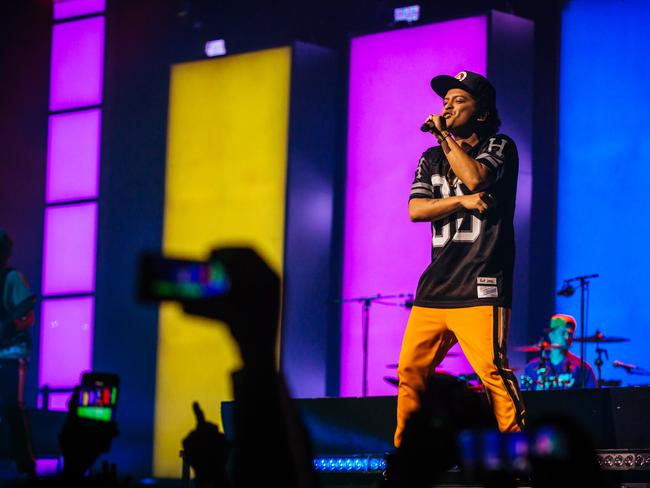 American singer Bruno Mars on stage at Spark Arena in New Zealand in March 2018. Pic: Live Nation