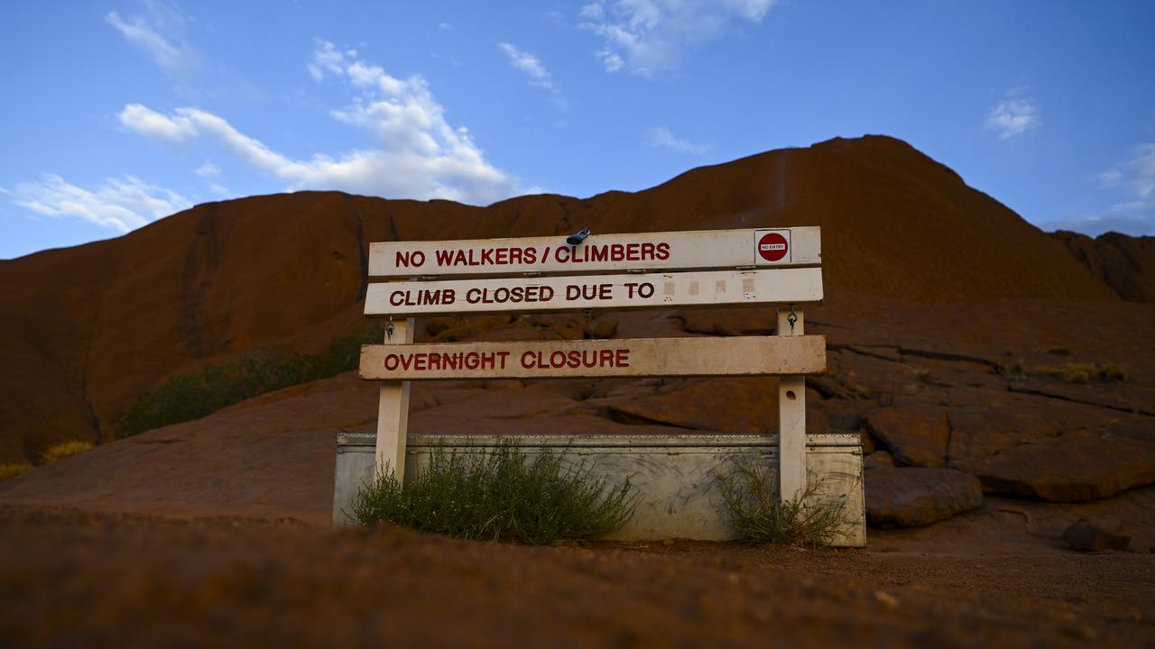 The sign at the climbing area at Uluru. Picture: Lukas Coch/AAP