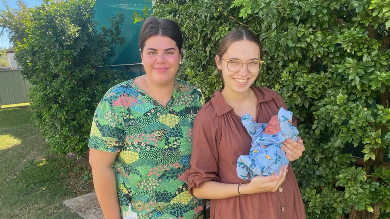 Roma Hospital midwife Sophia McQueen and Roma resident Kayla Sargeant with her Mother’s Day baby Robert.