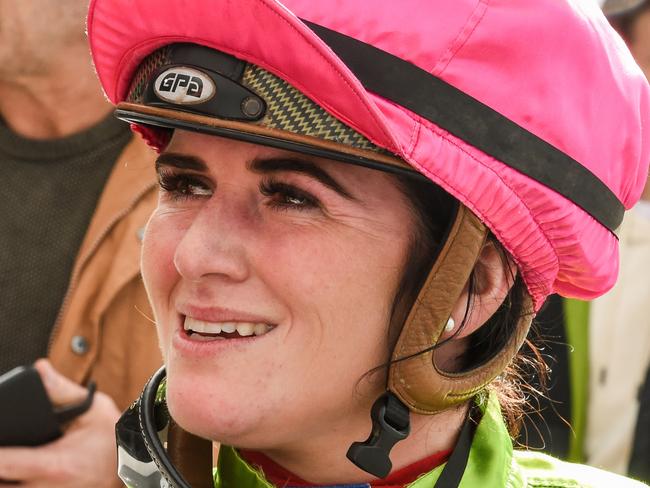 Emily Farr (NZ) after winning the Brendan Drechsler Hurdle at Racing.com Park Synthetic Racecourse on July 21, 2019 in Pakenham, Australia. (Brett Holburt/Racing Photos via Getty Images)