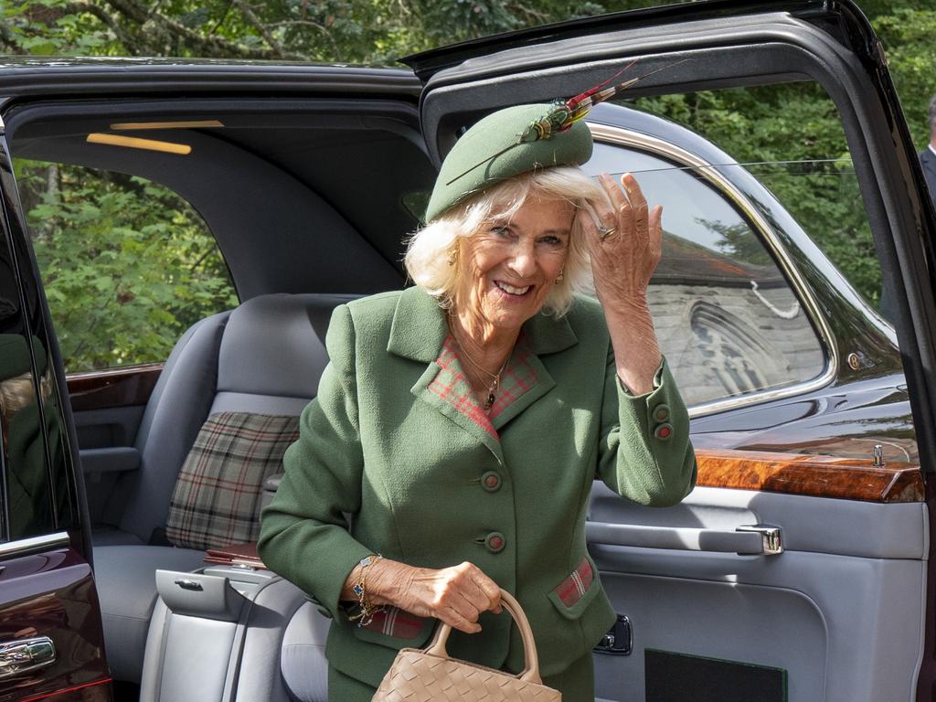 Queen Camilla arrives at church in Balmoral. Picture: Getty Images