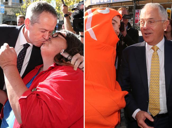 Shorten Election 2016- 49yr old Margo Carey gives Opposition Leader Bill Shorten a big hug and Kiss in Adelaide. Picture kym Smith