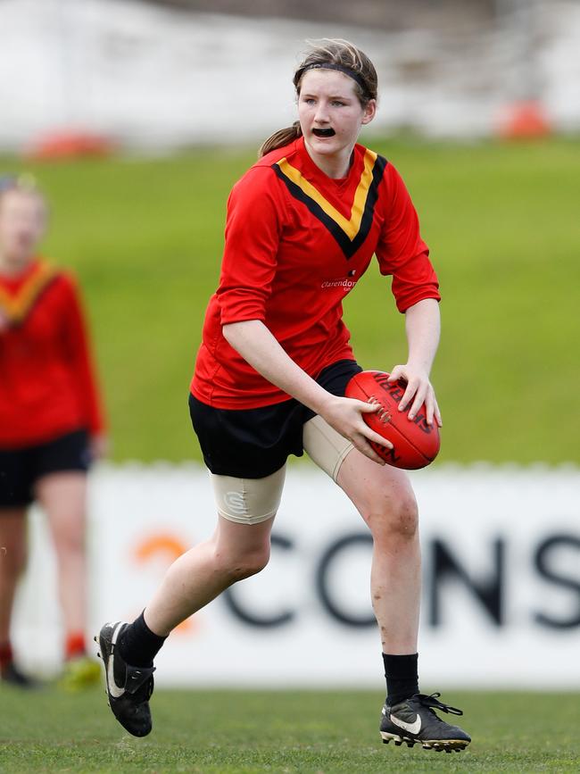 Millie Lang of Ballarat Clarendon College in action. Picture: Dylan Burns/AFL Photos via Getty Images