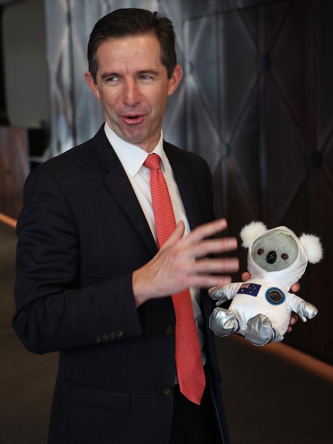 Minister for Finance Simon Birmingham on a tour of the Space Agency in Adelaide: NCA NewsWire / David Mariuz