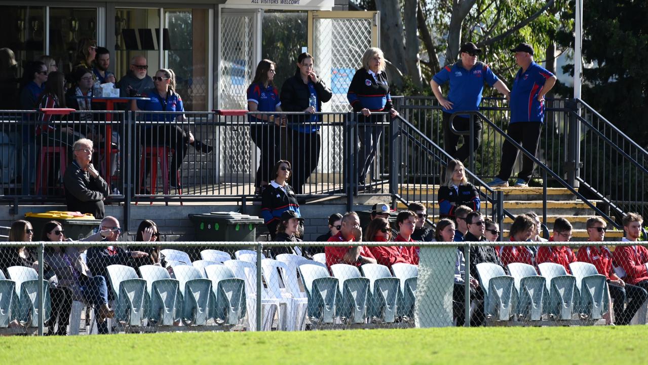 Locals, friends, family and teammates gather at Hope Valley Sporting Club for the funeral. Picture: NCA NewsWire / Naomi Jellicoe
