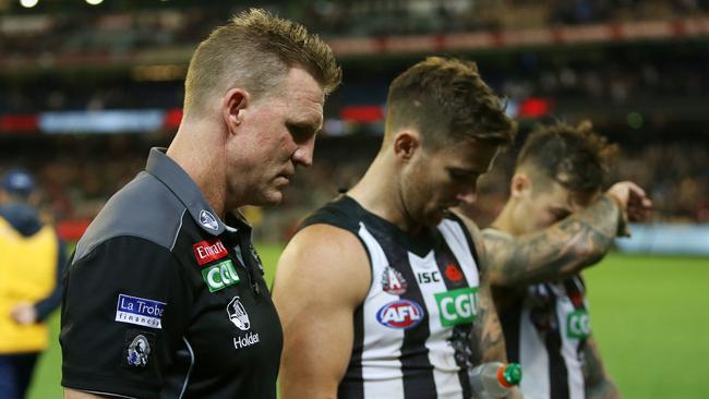 The pressure will heap on Collingwood coach Nathan Buckley after his side’s loss to Essendon. Picture: Michael Klein